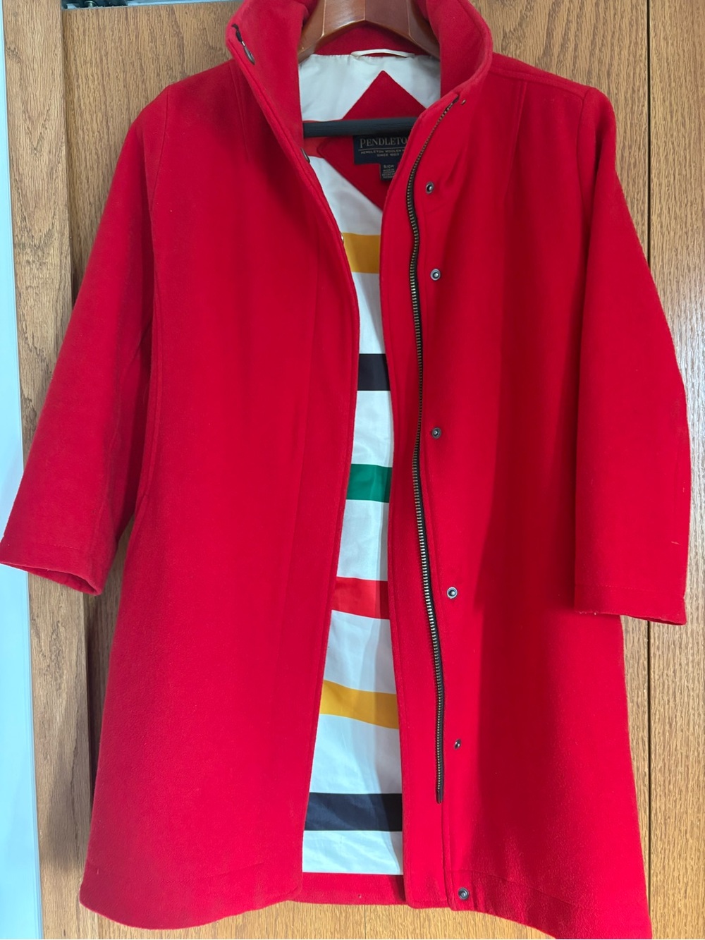 Pendleton Bright Red Wool Peacoat with Stripe-Lined Interior